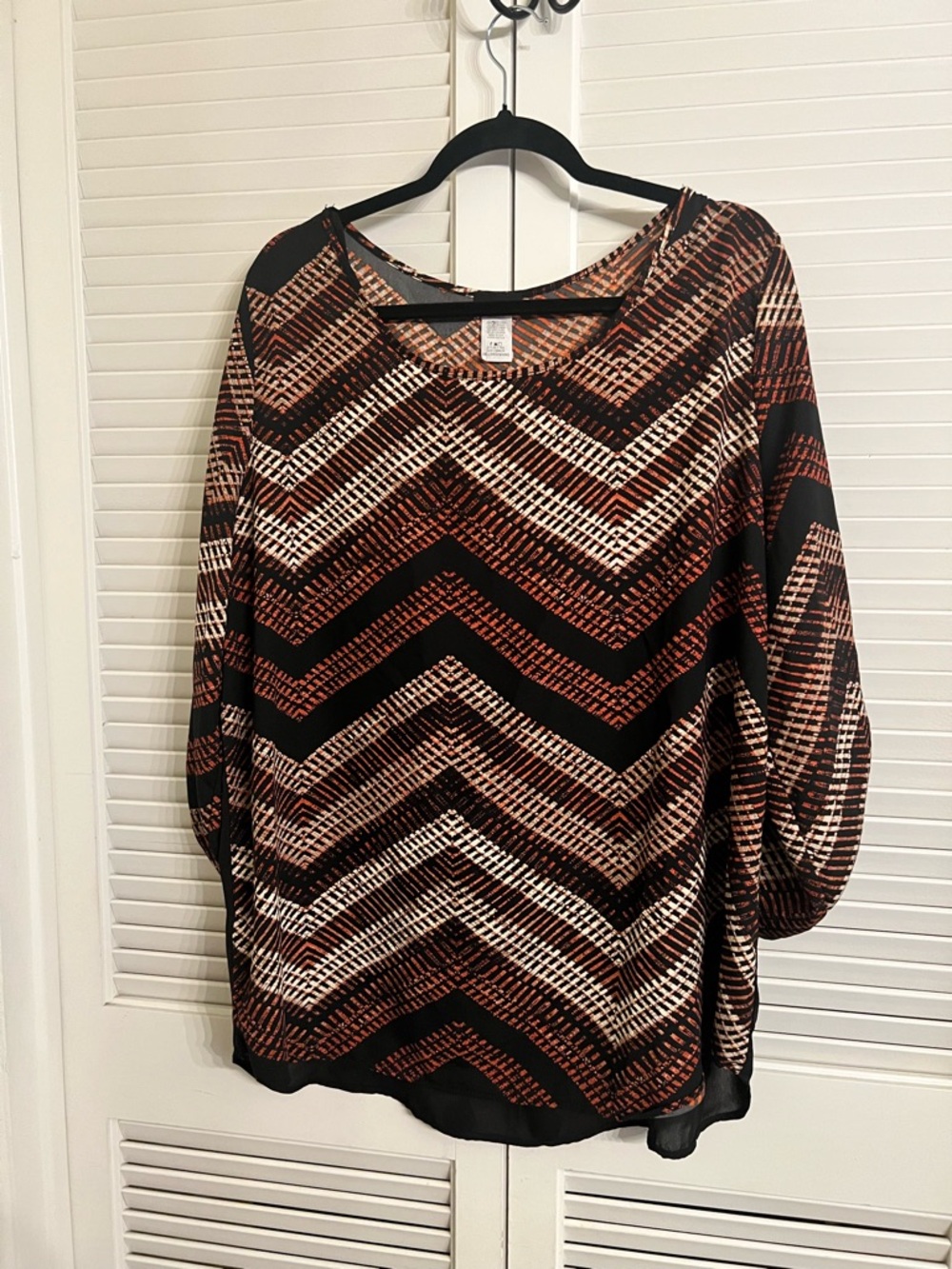 Zenobia Chevron Tunic Top - Black, Brown & Cream
